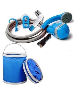 Buy Portable Travel Camping Shattaf for Indoors and Outdoors | Portable Bidet Sprayer with Foldable Bucket and USB Rechargeable Pump - Perfect for Camping, Backpacking, Travel, Trip and Outdoor Activities in UAE