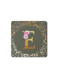 Buy Designer Leather Coasters Mat for Beverage Drinks- Custom Monogram Initial Letter Floral Pattern Alphabet - E (Olive Green) in UAE