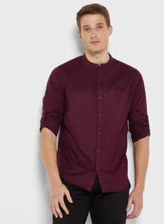 Buy Men Burgundy Pure Cotton Slim Fit Casual Shirt in UAE