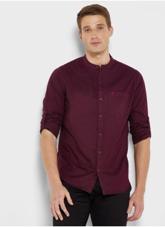 Buy Men Burgundy Pure Cotton Slim Fit Casual Shirt in UAE