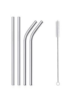 Buy Reusable stainless steel straws 4 pieces with cleaning brush in Egypt