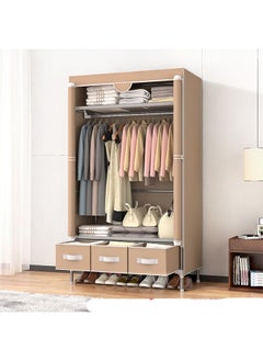 اشتري Fabric wardrobe, clothing storage cabinet, with 3 drawers, zipper foldable non-woven fabric cover, hanging rod, independent canvas clothing sorting rack, suitable for bedroom home (coffee) في السعودية