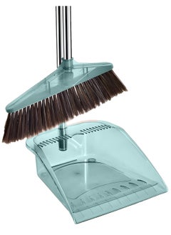 Buy Drizo Broom and Dustpan Set, Long Handle Broom, Efficient Floor Cleaning, No Dust Left Behind, High-Quality Transparent Broom and Dustpan for Home Kitchen Office (Blue) in UAE