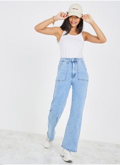 Buy High Rise Wide Leg Jeans with Pocket Detail in Saudi Arabia