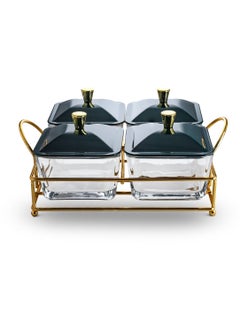 Buy AlHoora 24x24x8cm Four Pieces Glass Of Multi Purpose Serving Dish In Green Plastic Cover With  Gold Metal Frame in UAE