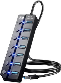 Buy USB Hub 3.0 Multi-Port Adapter Ultra-Thin Data Hub USB Splitter 5Gbps High-Speed Data LED On/Off Separately in UAE