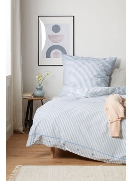 اشتري Percale Stripe Duvet Set 135 x 200, White/Blue في الامارات