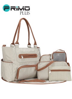 اشتري Set Of 6 Diaper Bag With Hooks And Nappy Changing Mat - Ivory White في السعودية