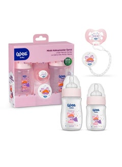 Buy Wee Baby Newborn Baby Bottle Gift Set, Pacifier, Pacifier Chain, Natural Nipple for Breastfeeding, Anti-Colic, BPA Free, Pink, 4-Piece Girls in Saudi Arabia