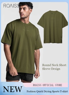 Buy Men's Loose Fitting Breathable Sports Quick Drying T-Shirt Fashion Round Neck Running Fitness Short Sleeved Top Everyday Versatile Pullover in UAE