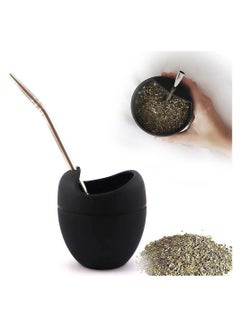 اشتري Reusable Silicone Cups, Mate Gourd Cup Mug Set With Stainless Steel Straw Filter To Drink Tea And Yerba Drinking, BPA Free, Easy Clean, 180 Ml (Black) في السعودية