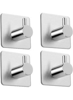 Buy Adhesive Bathroom Hooks Sets of 4 Hooks Self-adhesive Hooks 304 Stainless Steel Robe Clothes Towel Bag Wall Mounted Clothes Hanger Kitchen or Bathroom Bracket in UAE