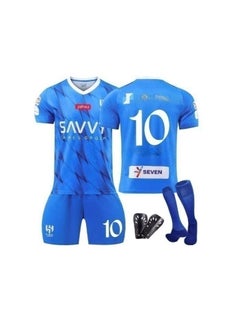 Buy 4-piece set of Riyadh New Moon Football Club No. 10 new 23-24 New Moon Home No. 10 football star+socks+protective gear football team jersey in Saudi Arabia