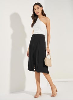 اشتري Solid A-Line Midi Skirt with Front Slit في السعودية