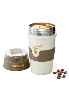 Buy Travel Coffee Mug, 400ml Double Wall Vacuum Insulated Coffee Mug, Stainless Steel Reusable Coffee Tumbler with Sliding Lid and Straw, for Hot and Cold Water Coffee and Tea(Brown) in Saudi Arabia