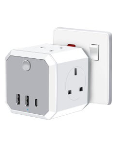 Buy Plug Adapter with 3 USB, 4 Way Multi Plug Extension USB C Wall Socket Adaptor, 13A Cube Multiplug Switched Power Extender for Home, Office, Kitchen in Saudi Arabia