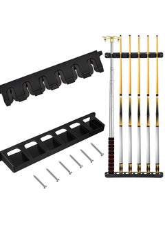 Buy Pool Cue Rack, Wall Mounted Stick Holder with EVA Clip, Plastic Billiard Accessories for Game Room Clubs Players(Black / 6 Cues) in UAE