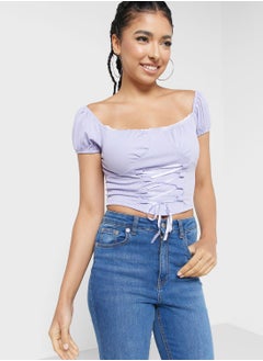 Buy Cropped Top With Lace Up Detail in Saudi Arabia