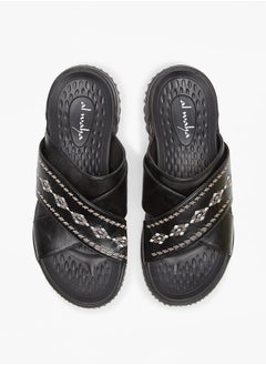 Buy Embroidered Leather Cross Strap Arabic Sandals in Saudi Arabia