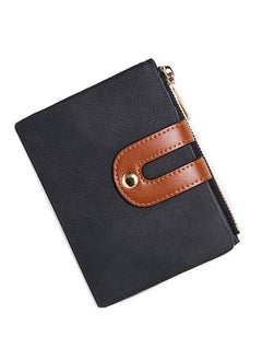 Buy Women's Wallet,Slim Compact Thin and Small Bifold Leather Wallet Ladies,Zip Clasp Clash Mini Zipper Coin Purse with id card Pocket suitable for Coin,Card and Banknote (Black) in Saudi Arabia