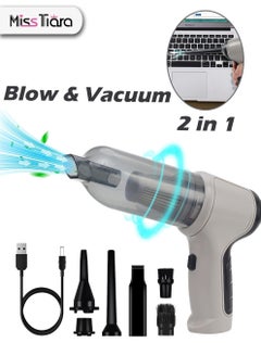 Buy High Power Blow and Vacuum 2 in 1 Car Cleaner Hand Vacuum Cordless Rechargeable, 35000 RPM Air Duster Blower Electric Computer Cleaner in UAE