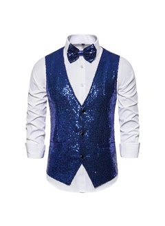 Buy Mens Fashion Stage Performance Dress Small Sequins Suit Vest Mens Host MC Studio Vest VestBlue Blue in UAE