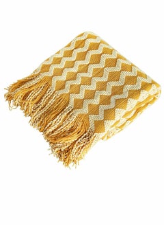 اشتري Acrylic Knitted Throw Blanket, Lightweight and Soft Decorative Woven Blanket with Tassels for Bed, Sofa, 51 x 67 Inches, Mustard Yellow Wave في الامارات