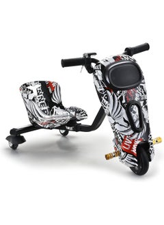 Buy 3 Wheel Drifter 36v Electric Scooter 360 Degree Rotation with Led Light Comfortable Seat and Bluetooth Black/White Graffiti in UAE