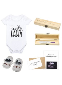 اشتري Surprise Pregnancy Announcements For Dad Pregnancy Test Keepsake Box Wooden Baby Announcement Box Hello Daddy Baby Bodysuit Baby Shoes Pregnancy Reveal Card Envelope Baby Gift Sets For Husband Partner في الامارات