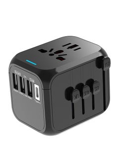 Buy Universal travel power adapter,and ac plug adapter with 3 USB and USB Type c for US, europe,UK australia,black in Saudi Arabia