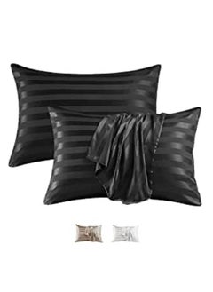 Buy 100% Pure Mulberry Queen Pillowcase 2-Piece Pillow Cases (Black Striped) in Saudi Arabia