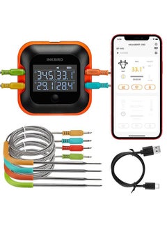 اشتري INKBIRD Meat Thermometer with 4 Colored Probes Bluetooth Temperature Graph Real-time Check & Download BBQ Grill Thermometer Rechargeable 50M Wireless Distance for Kitchen Food Thermometer IBT-24S في الامارات