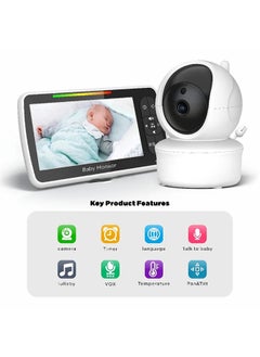 Buy 5.0 Inch Baby Monitor with Camera Wireless Video Nanny Security Night Vision Temperature Sleep Camera baby monitor in Saudi Arabia