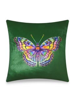 Buy Green Velvet Cushion Cover Colorful Butterfly Decorative Pillowcase Modern Home Decor for Sofa Chair 45x45 cm in UAE