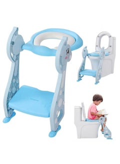 Buy Potty Training Chair, Baby Toilet Trainer with Step Stool Ladder, Foldable Potty Toilet Seat for Kids (Blue) in Saudi Arabia