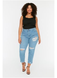 Buy Light Blue Ripped Detailed High Waist Skinny Jeans TBBSS22JE0187 in Egypt