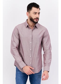 Buy Men Regular Fit Long Sleeve Chambray Casual Shirts, Maroon in UAE