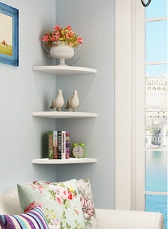 Buy Floating Corner Wall Shelf 3Pcs Triangle Bookshelf Home Decor 3 Tier Display Organizer 16cm White in UAE