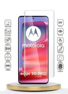 Buy Motorola Edge 50 Pro 5G 2024 Premium Curved Edges UV Full Glue Full Cover Tempered Glass Screen Protector - Clear in Saudi Arabia