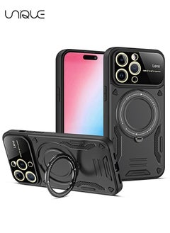 Buy For iPhone 15 Pro Max Case, iPhone Built-in 360°Rotate Ring Stand Magnetic Magnet Protective Case - Shockproof Protective Case (Black) in UAE