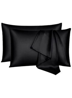 Buy MahMir® Silk Satin Pillowcase for Hair and Skin Queen - Black Silk Pillowcase 2 Pack 75L x 50W CM (30x20 Inches) - Satin Pillow Cases Set of 2 with Envelope Closure (Black) in UAE