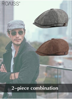 اشتري 2-Piece Linen Vintage Tweed Hat Casual British Versatile Octagonal Hat Comfortable And Breathable Beret في الامارات