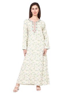 اشتري FLORAL EMBROIDERED AND PRINTED GREEN COLOUR LONG VISCOSE ARABIC KAFTAN JALABIYA DRESS في السعودية