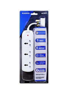 اشتري Power Strips N3DS Extension Cord with 3 way Outlets, Charging Socket with 4 meter Heat resistant  Extension Cord (White) ESMA approved في الامارات