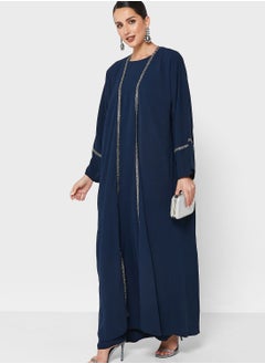 Buy Shimmer Trim Abaya With Inner Dress & Sheila in UAE