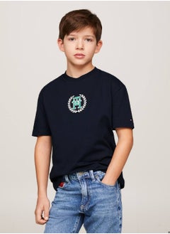 Buy Boys' Th Monogram Crest Logo T-Shirt -  Pure cotton, Blue in UAE