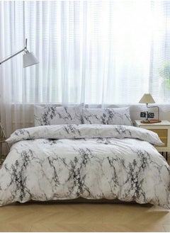 Buy Queen-Size 6-Piece Duvet Cover Bedding Set featuring a White and Grey Marble Design. in UAE