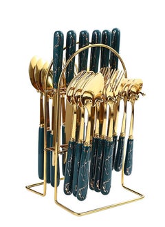 Buy 24 Piece Ceramics Stainless Steel Flatware Set with Knife Spoon Fork（Dark Green） in UAE