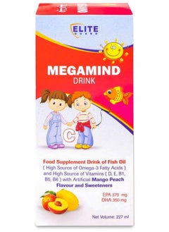 Buy Megamind Drink Dietary Supplement Contains Fish Oil And A Source Of Vitamins With Artificial Mango And Peach Flavor And Sweeteners 227 Ml in Saudi Arabia