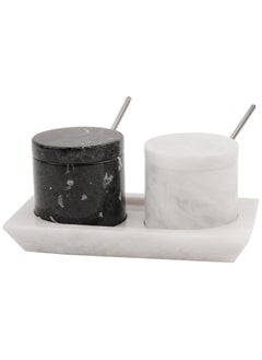 Buy Radicaln Marble Salt Cellar With Lid Black and White Handmade Set of 2 Salt and Pepper Bowl Box With Marble Tray - Spice & Salt Storages For Kitchen Rack - Spices Container Set For Home in UAE